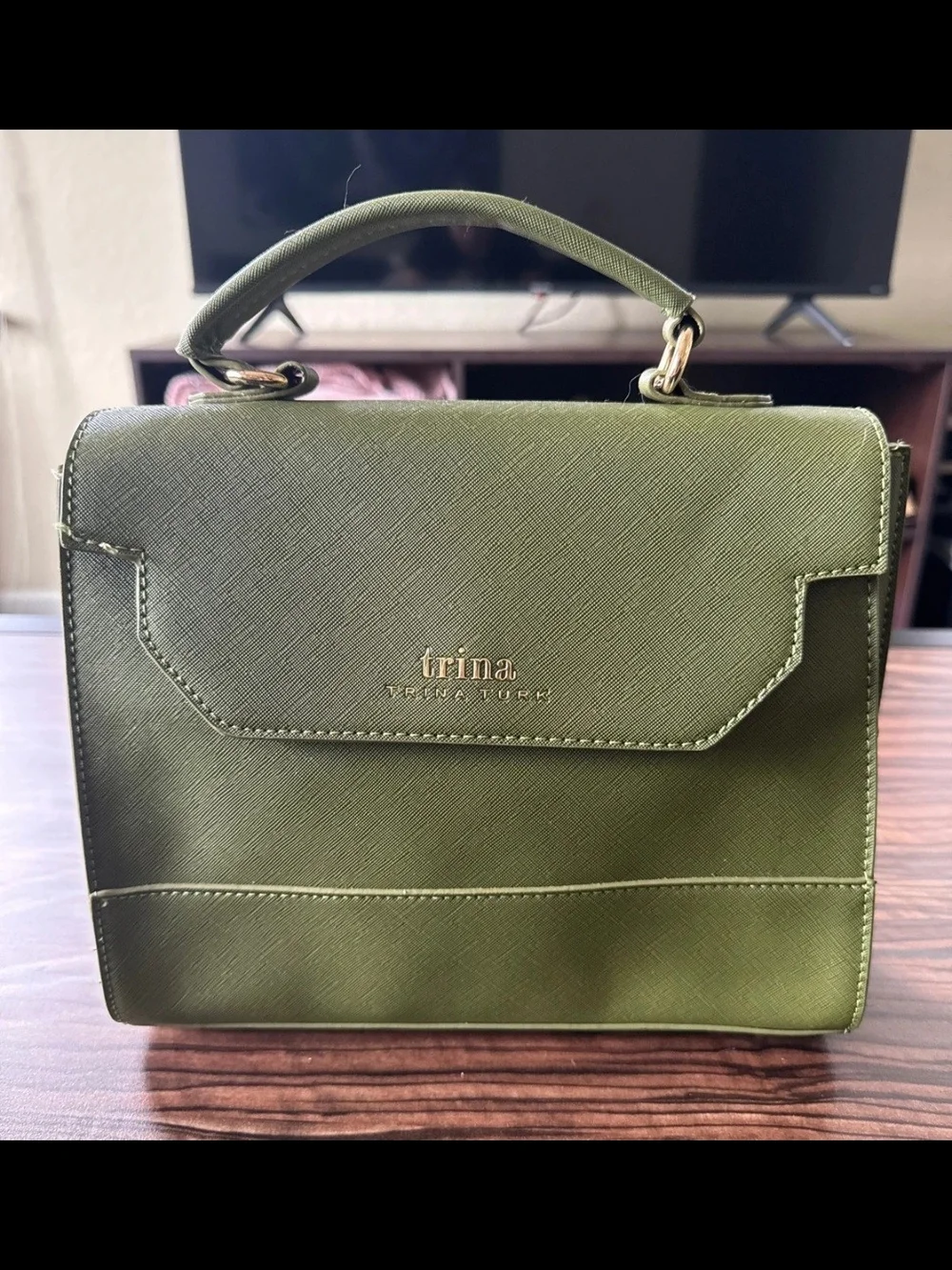 Trina Turk Olive Green Structured Top-Handle Satchel